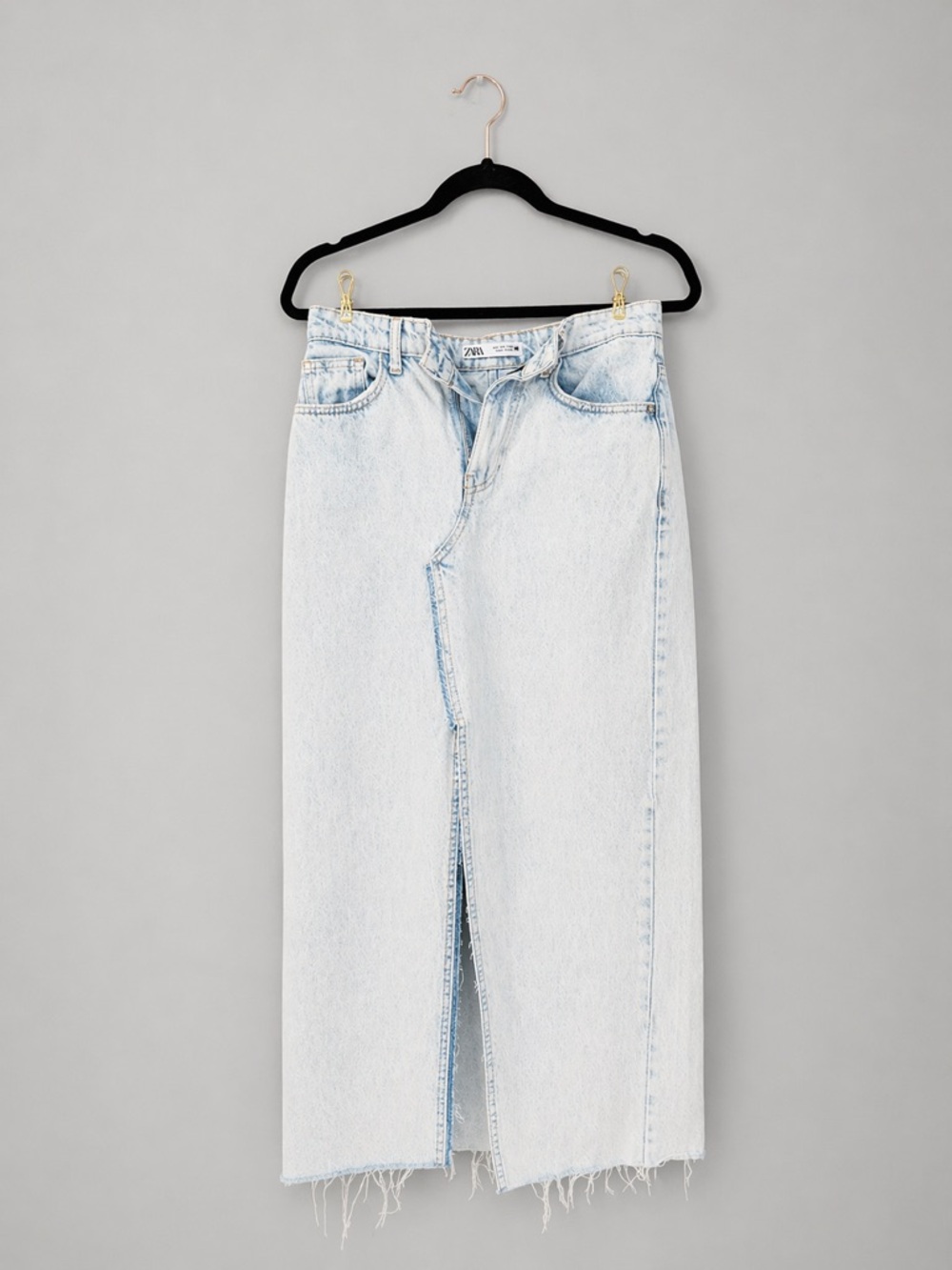 Zara Pale Blue Denim Skirt with Front Slit & Cropped Denim Jacket SET